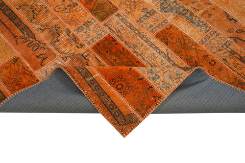 Kırk Yama Turuncu Patchwork Pamuk Yün El Dokuma Halısı 202x305 Agacan