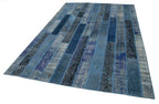 Kırk Yama Mavi Patchwork Pamuk Yün El Dokuma Halısı 205x305 Agacan