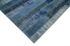 Kırk Yama Mavi Patchwork Pamuk Yün El Dokuma Halısı 205x305 Agacan