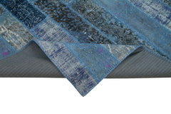 Kırk Yama Mavi Patchwork Pamuk Yün El Dokuma Halısı 205x305 Agacan