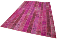 Kırk Yama Pembe Patchwork Pamuk Yün El Dokuma Halısı 203x305 Agacan