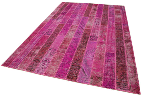 Kırk Yama Pembe Patchwork Pamuk Yün El Dokuma Halısı 203x305 Agacan
