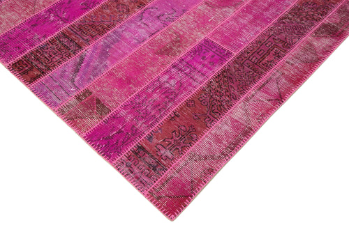 Kırk Yama Pembe Patchwork Pamuk Yün El Dokuma Halısı 203x305 Agacan