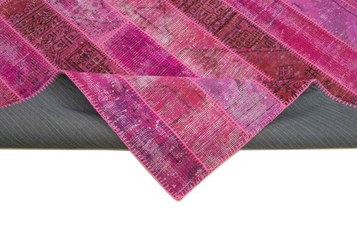 Kırk Yama Pembe Patchwork Pamuk Yün El Dokuma Halısı 203x305 Agacan
