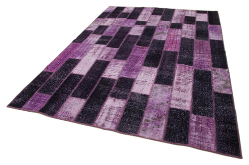 Kırk Yama Mor Patchwork Pamuk Yün El Dokuma Halısı 206x300 Agacan