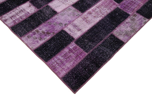 Kırk Yama Mor Patchwork Pamuk Yün El Dokuma Halısı 206x300 Agacan
