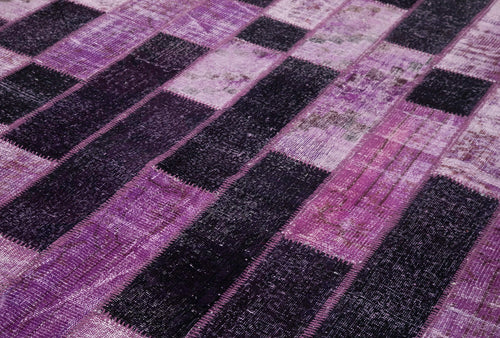 Kırk Yama Mor Patchwork Pamuk Yün El Dokuma Halısı 206x300 Agacan