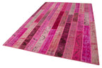 Kırk Yama Pembe Patchwork Pamuk Yün El Dokuma Halısı 205x305 Agacan