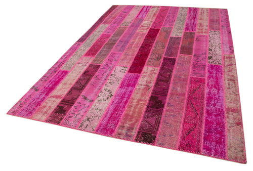 Kırk Yama Pembe Patchwork Pamuk Yün El Dokuma Halısı 205x305 Agacan
