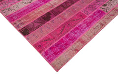 Kırk Yama Pembe Patchwork Pamuk Yün El Dokuma Halısı 205x305 Agacan