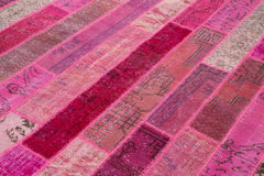 Kırk Yama Pembe Patchwork Pamuk Yün El Dokuma Halısı 205x305 Agacan