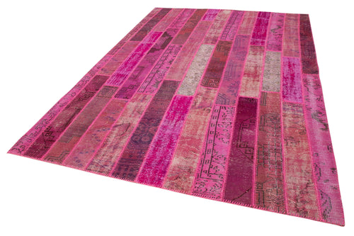 Kırk Yama Pembe Patchwork Pamuk Yün El Dokuma Halısı 205x304 Agacan