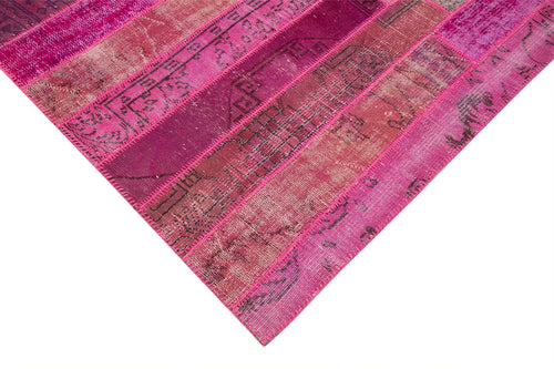 Kırk Yama Pembe Patchwork Pamuk Yün El Dokuma Halısı 205x304 Agacan