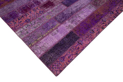 Kırk Yama Mor Patchwork Pamuk Yün El Dokuma Halısı 205x306 Agacan