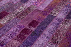 Kırk Yama Mor Patchwork Pamuk Yün El Dokuma Halısı 205x306 Agacan