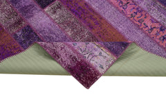 Kırk Yama Mor Patchwork Pamuk Yün El Dokuma Halısı 205x306 Agacan