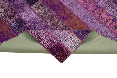 Kırk Yama Mor Patchwork Pamuk Yün El Dokuma Halısı 205x306 Agacan