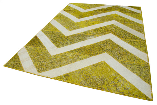 Kırk Yama Sarı Patchwork Pamuk Yün El Dokuma Halısı 204x294 Agacan