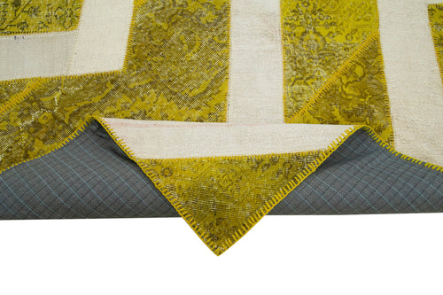 Kırk Yama Sarı Patchwork Pamuk Yün El Dokuma Halısı 204x294 Agacan