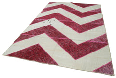Kırk Yama Pembe Patchwork Pamuk Yün El Dokuma Halısı 201x310 Agacan