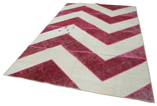 Kırk Yama Pembe Patchwork Pamuk Yün El Dokuma Halısı 201x310 Agacan