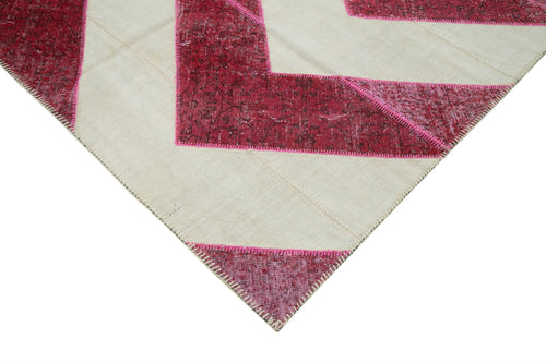 Kırk Yama Pembe Patchwork Pamuk Yün El Dokuma Halısı 201x310 Agacan