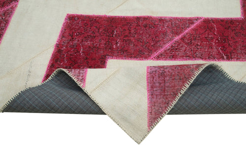 Kırk Yama Pembe Patchwork Pamuk Yün El Dokuma Halısı 201x310 Agacan