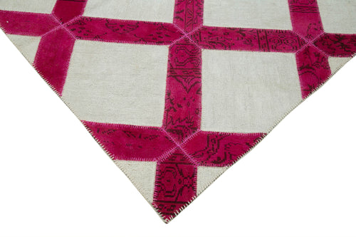 Kırk Yama Pembe Patchwork Pamuk Yün El Dokuma Halısı 199x293 Agacan