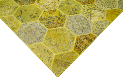 Kırk Yama Sarı Patchwork Pamuk Yün El Dokuma Halısı 248x310 Agacan