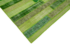 Kırk Yama Yeşil Patchwork Pamuk Yün El Dokuma Halısı 247x307 Agacan