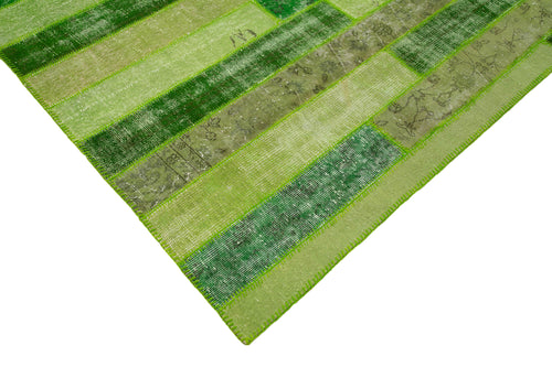 Kırk Yama Yeşil Patchwork Pamuk Yün El Dokuma Halısı 247x307 Agacan