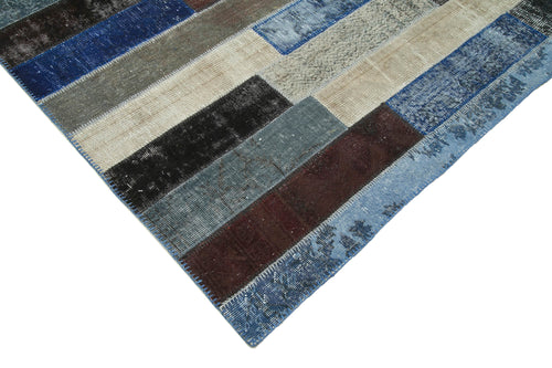 Kırk Yama Siyah Patchwork Pamuk Yün El Dokuma Halısı 248x308 Agacan
