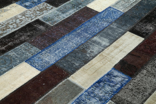 Kırk Yama Siyah Patchwork Pamuk Yün El Dokuma Halısı 248x308 Agacan