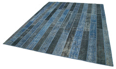 Kırk Yama Mavi Patchwork Pamuk Yün El Dokuma Halısı 249x307 Agacan