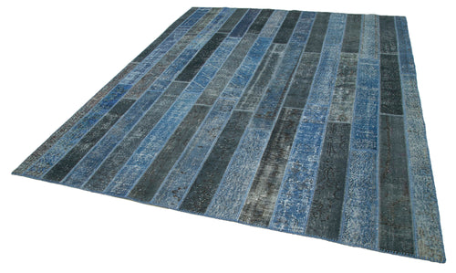 Kırk Yama Mavi Patchwork Pamuk Yün El Dokuma Halısı 249x307 Agacan
