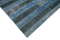 Kırk Yama Mavi Patchwork Pamuk Yün El Dokuma Halısı 249x307 Agacan