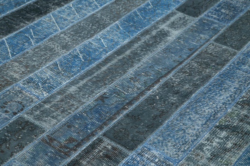 Kırk Yama Mavi Patchwork Pamuk Yün El Dokuma Halısı 249x307 Agacan