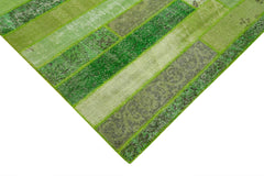Kırk Yama Yeşil Patchwork Pamuk Yün El Dokuma Halısı 245x308 Agacan