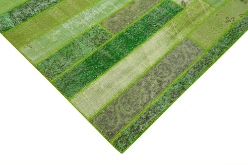 Kırk Yama Yeşil Patchwork Pamuk Yün El Dokuma Halısı 245x308 Agacan