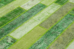 Kırk Yama Yeşil Patchwork Pamuk Yün El Dokuma Halısı 245x308 Agacan