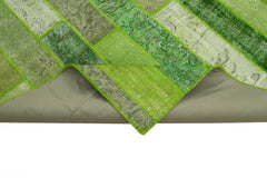 Kırk Yama Yeşil Patchwork Pamuk Yün El Dokuma Halısı 245x308 Agacan