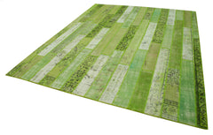 Kırk Yama Yeşil Patchwork Pamuk Yün El Dokuma Halısı 248x308 Agacan