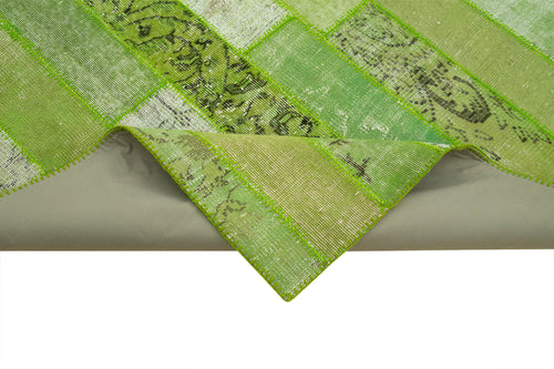 Kırk Yama Yeşil Patchwork Pamuk Yün El Dokuma Halısı 248x308 Agacan