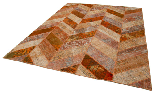Kırk Yama Turuncu Patchwork Pamuk Yün El Dokuma Halısı 249x308 Agacan