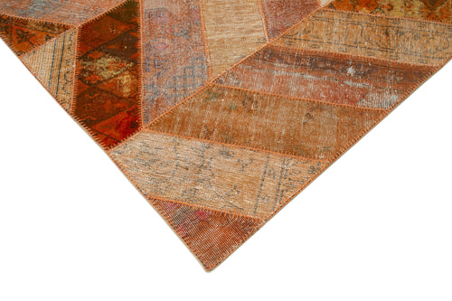 Kırk Yama Turuncu Patchwork Pamuk Yün El Dokuma Halısı 249x308 Agacan