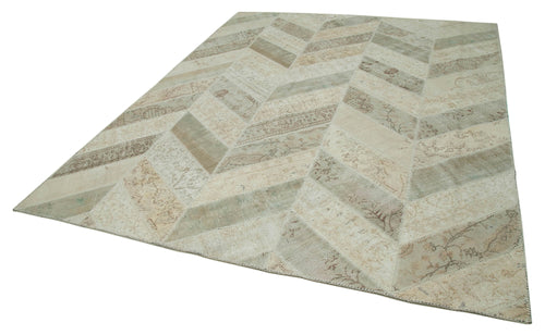 Kırk Yama Bej Patchwork Pamuk Yün El Dokuma Halısı 244x307 Agacan