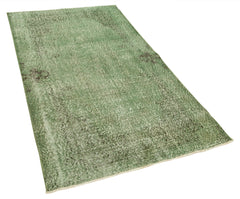 Overdyed Vintage Yeşil Eskitme Pamuk Yün El Dokuma Halısı 107x205 Agacan