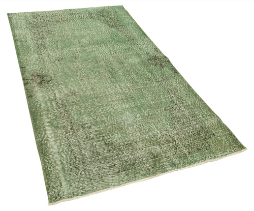 Overdyed Vintage Yeşil Eskitme Pamuk Yün El Dokuma Halısı 107x205 Agacan