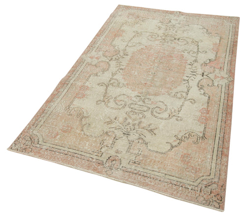 Overdyed Vintage Bej Eskitme Pamuk Yün El Dokuma Halısı 111x202 Agacan