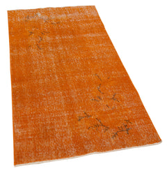 Overdyed Vintage Turuncu Eskitme Pamuk Yün El Dokuma Halısı 84x163 Agacan